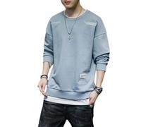PANVER Men'S Sweatshirt Youth Personality Trend Long-Sleeved Sweatshirts Casual Fashion Round Neck Solid Color Pullover K-Blue XL