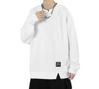 PANVER Men'S Sweatshirt Youth Personality Trend Long-Sleeved Sweatshirts Casual Fashion Round Neck Solid Color Pullover D-White L