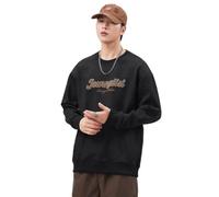 PANVER Men'S Sweatshirt Youth Personality Trend Long-Sleeved Sweatshirts Regular Fit Casual Round Neck Solid Color Pullover I-Black XL