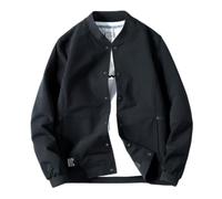 PANVER Men'S Transitional Jacket Regular Fit Stand-Up Collar Solid Color Long-Sleeve Jackets Classic Fashion Casual Outdoorjacket A-Black L