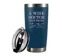 Panvola A Wise Doctor Once Wrote Tumbler Physician Medical Student MD Practitioner DR Travel Mug Graduation Vacuum Insulated Stainless Steel With Removable Lid And Straw (20 oz, Navy)