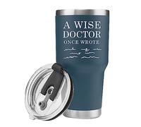 Panvola A Wise Doctor Once Wrote Tumbler Physician Medical Student MD Practitioner DR Travel Mug Graduation Vacuum Insulated Stainless Steel With Removable Lid And Straw (30 oz, Navy)