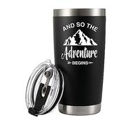 Panvola 'and So The Adventure Begins ' Retirement Gifts Graduation New Job Vacuum Insulated Tumbler for Men Husband Dad Mom Sister Brother Wife Mom Dad Stainless Steel with Removable Lid (20 oz)