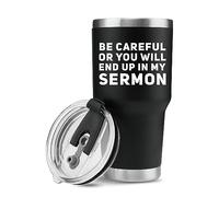 Panvola 'Be Careful Or You'll End Up in My Sermon ' Vacuum Insulated Tumbler Pastor Gifts Warning Mug Preacher Funny Tumblers with Lid and Straw Birthday Christmas Drinkware 30 oz Black