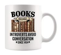 Panvola Books Helping Introverts Avoid Conversation Since 1454 Book Lover Gifts Librarian Introvert Abibliophobia Anti Social People Funny Ceramic Mug White 11 oz