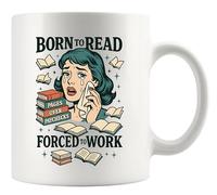 Panvola Born To Read Forced To Work Book Lover Gifts Mug 11oz White
