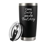 Panvola Classy, Sassy and a Bit Bad Assy Sarcastic Gifts Motivational Gift For Women Friends Coworker Vacuum Insulated Stainless Steel Tumbler with Removable Lid and Straw 20 oz Black