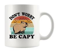 Panvola Don't Worry Be Capy Animal Lover Gifts Pet Owner For Dad Mom Brother Sister Funny Novelty Drinkware Ceramic Mug 11 oz White