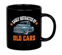 Panvola Easily Distracted By Old Cars Vintage Car Lovers Dad Brother Uncle Grandpa Car Enthusiast Novelty Drinkware Ceramic Mug (Black, 11 oz)