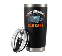 Panvola Easily Distracted By Old Cars Vintage Car Lovers Gifts Dad Brother Uncle Grandpa Car Enthusiast Vacuum Insulated Tumbler with Straw and Removable Lid 20 oz Black