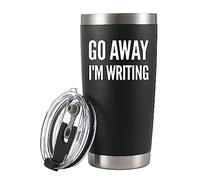 Panvola 'Go Away, I'm Writing ' Vacuum Insulated Tumbler Writer Gifts Sarcastic Funny Author Novelist Novel Poet Journalist Drinkware 304 Stainless Steel Travel Mug with Straw (20 oz)