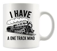 Panvola I Have A One Track Mind Train Lovers Gifts For Women Men Retro Steam Engine Railroad Engineers Train Drivers Novelty Drinkware Ceramic Mug 11 oz White