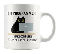 Panvola I R Programmer I Make Computer Beep Programmer Gifts for Boyfriend, Husband, Girlfriend, Wife, Cat Lover, Student Programming, Graduation, Ceramic Gifts (White, 11