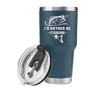 Panvola I'd Rather Be Fishing Fisherman Tumblers Fishing Gifts To Husband Dad Grandpa Boyfriend Vacuum Insulated Tumbler 30 oz Blue
