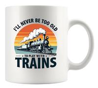 Panvola I'll Never Be Too Old To Play With Trains Funny Train Mug 11oz | Funny Train Lovers Gifts Dad Mom Husband Brother Sister Wife Friend Coworker Train Engineer Ceramic Mug Novelty Drinkware