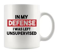 Panvola In My Defense I Was Left Unsupervised Sarcastic Ceramic Mug 11oz for Coworker Classmate Novelty Drinkware Ceramic Cup 11 oz White 11oz (11 oz)