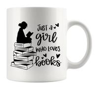 Panvola Just A Girl Who Loves Books Book Lover Gift For Woman Reader Librarian Mug Bookworm Bibliophile Novelty Drinkware Coffee Ceramic Cup 11 oz White (11 oz)