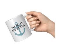 Panvola My Boat My Rules Boating Gifts For Dad Fishing Gifts for Men Boat Captain Anchor Coffee Mug 11 oz White Novelty Drinkware