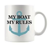 Panvola My Boat My Rules Boating Gifts For Dad Fishing Gifts for Men Boat Captain Anchor Coffee Mug 11 oz White Novelty Drinkware