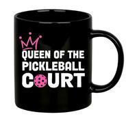 Panvola Queen of the Pickleball Court Pickleball Gifts for Women Wife Mom Grandma Aunt Girlfriend Ceramic Mug Gifts for Pickleball Lovers Coffee Cup (Black, 11 oz)