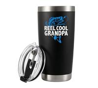Panvola Reel Cool Grandpa Fishing Gifts For Men Grandpa Grandparents Day Fathers Day Fisherman Gifts Abuelo Vacuum Insulated Stainless Steel Tumbler with Removable Lid and Straw 20 oz Black