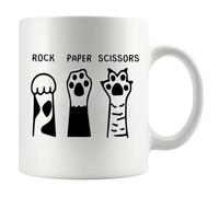 Panvola Rock Paper Scissors Cat Paw Ceramic Mug 11 oz White