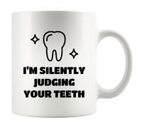 Panvola I’m Silently Judging Your Teeth Dentist Gifts For Men Women Graduation Gifts For Dental Students Dentistry Dental Assistant Office Decor Ceramic Coffee Mug 11 oz White