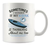 Panvola Sometimes I Wonder If My Kayak Is Thinking About Me Too Kayaking Gifts For Women Men Ceramic Mug 11 oz White