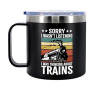 Panvola Sorry I Wasn't Listening I Was Thinking About Trains Mug 14oz Black