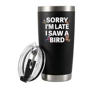 Panvola Sorry I'm Late I Saw A Bird Lover Gifts For Women Men Ornithologists Bird Watching Watchers Gift Nature Lover Vacuum Insulated Stainless Steel Tumbler with Removable Lid and Straw 20 oz Black