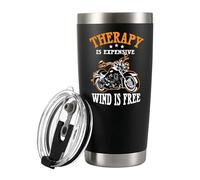 Panvola Therapy is Expensive Wind is Free Motorcycle Gifts Biker Rider for Dad Husband Boyfriend Uncle Travel Mug Vacuum Insulated Tumblers (20 oz, Black)