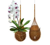 PANWA Handgefertigter 100% thailändischer Bambus, gewebt~ 15.2 cm, Super Sanctuary Hänge-Orchideenkorb, Set mit 2 Mehrzweck-Vogelnest-Stil, Blumenübertopf, natürliches Braun