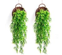 PANYI 2Pcs Plastic Plants，Artificial Plants Outdoor，Hanging Plant，Artificial Trailing Plants，Faux Plants Indoors Suitable Wall Home Room Garden Indoor Outdoor Decor In All Seasons，Green (LSFZH-69)
