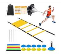 Panykoo Speed Agility Training Equipment Set - 20ft Agility Ladder, 10 Disc Cones, Resistance Parachute, 5 Resistance Bands & Carry Bag | Football Soccer Basketball Fitness Drills for Kids Adults