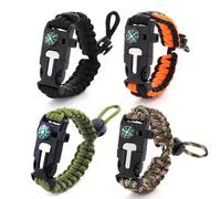 PANYTOW Survival Paracord Bracelet (4 Pack) | Flint Steel Fire Starter, Compass, Whistle, Hiking Accessories, Wild Camping Equipment Kit, Bushcraft, Emergency Accessories