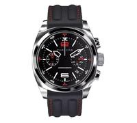 Panzera Aquamarine Quartz Chronograph Black Steel Date Silicone Red Sapphire Men's Watch, Strap