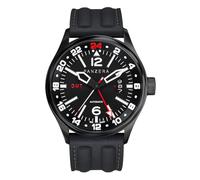 Panzera Flieger 45G Automatic Mechanical Steel Black Silicone Sapphire Date Men's Watch, Black, Strap