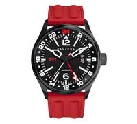 Panzera Flieger 45G Mechanical Automatic Steel Black Sapphire Red Sapphire Date Men's Watch, Black, Strap