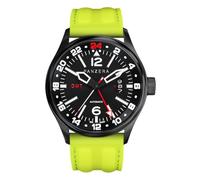 Panzera Flieger 45G Mechanical Automatic Steel Black Yellow Sapphire Date Men's Watch, Black, Strap