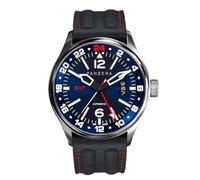 Panzera Flieger 45G Mechanical Automatic Steel Blue Black Silicone Sapphire Date Men's Watch, Black, Strap