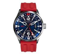 Panzera Flieger 45G Mechanical Automatic Steel Blue Red Silicone Sapphire Date Men's Watch, Black, Strap