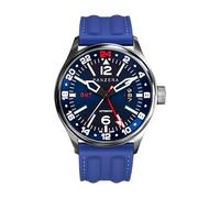 Panzera Flieger 45G Mechanical Automatic Steel Blue Silicone Sapphire Date Men's Watch, Black, Strap