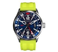 Panzera Flieger 45G Mechanical Automatic Steel Blue Yellow Silicone Sapphire Date Men's Watch, Black, Strap