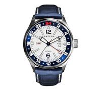 Panzera Flieger 45G Mechanical Automatic Steel White Blue Leather Sapphire Date Men's Watch, blue