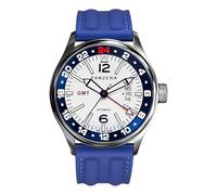 Panzera Flieger 45G Mechanical Automatic Steel White Blue Silicone Sapphire Date Men's Watch, blue, Strap