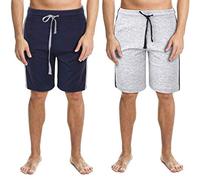 Panzy 2 Pack Men's Lounge Wear Shorts Nightwear Super Soft Comfy Cotton Pyjama Bottoms, M, Navy/Grey