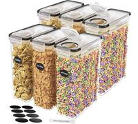 Panzy Cereal Storage Containers - Airtight Food Grade Plastic Dispensers with Lids, BPA-Free Kitchen Storage for Cereal, Flour, Sugar & Dry Foods, Includes Labels & Marker (6)