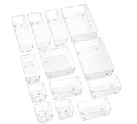 Panzy Home 13 Pcs Drawer Organiser Clear Desk Drawer Organisers Trays Makeup Drawer Divider Clear Plastic Storage Boxes for Bathroom Cosmetics Kitchen Office Stationery
