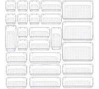 Panzy Home 25 Pcs Drawer Organiser Clear Desk Drawer Organisers Trays Makeup Drawer Divider Clear Plastic Storage Boxes for Bathroom Cosmetics Kitchen Office Stationery