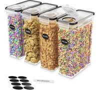 Panzy Home 4L Cereal Storage Containers - Airtight Flip-Top Lids, BPA-Free, Clear Plastic with Labels for Easy Organization- Kitchen Pantry Organiser - Ideal for Cereal, Cornflakes, and Dry Foods (4)